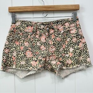 Miss Me Jeans Shorts Low Rise Hibiscus Floral Leopard Print Cut Off Denim 25